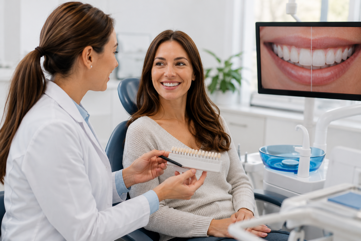 Cosmetic dentist discussing smile makeover treatment options with a patient